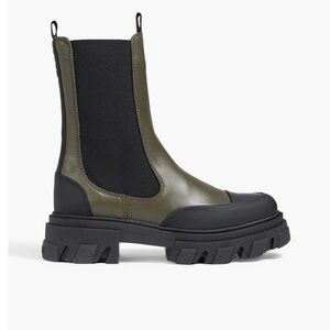 GANNI Army Green Chelsea rubber-trimmed leather ankle boots platform